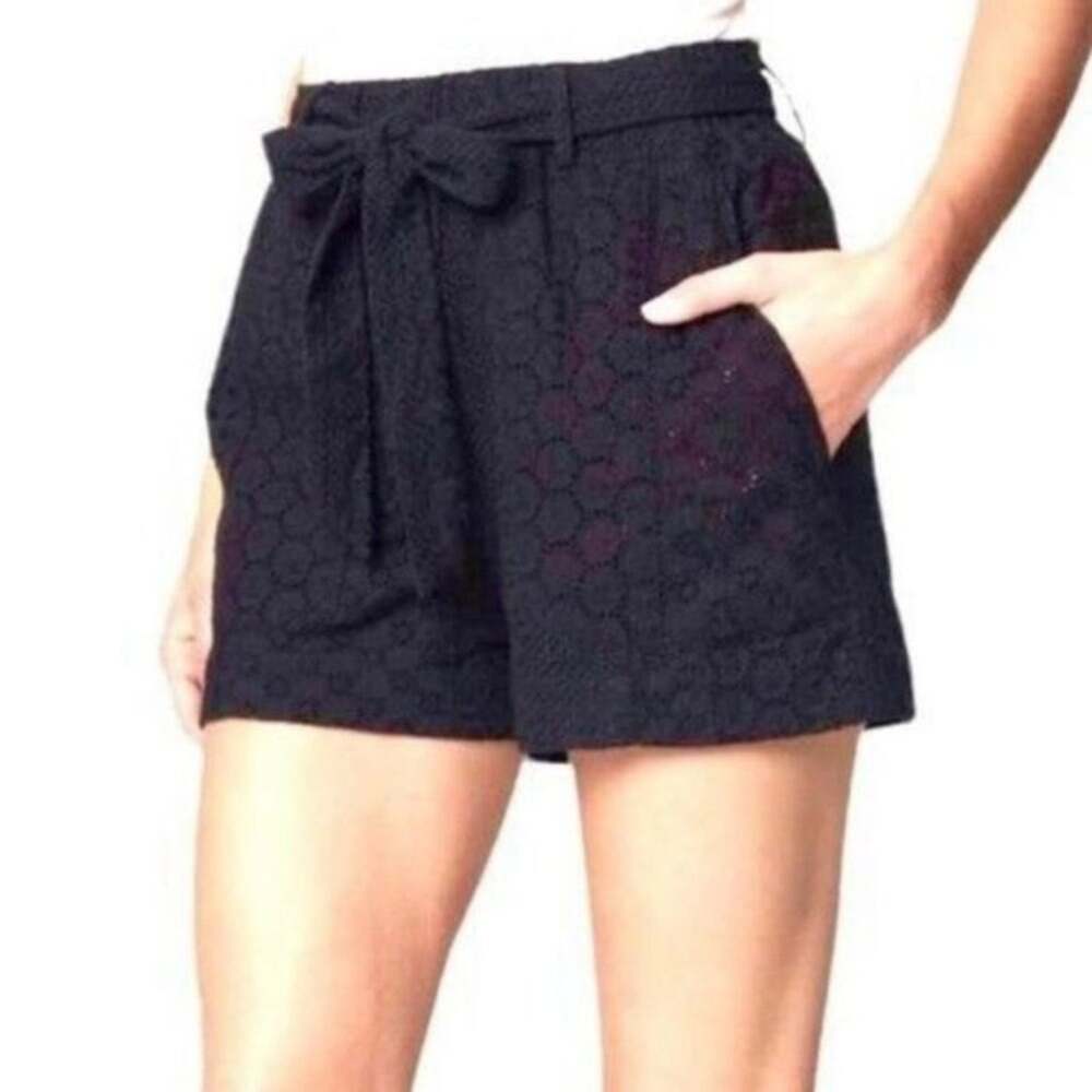 Blank NYC Eyelet Cotton Shorts SIZE XS Late Night Black High Rise Belted